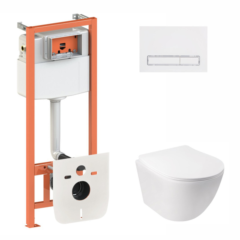 Qtap Набір інсталяція 3 в 1 Nest QT0133M425 з панеллю змиву лінійною QT0111M08V1384W + унітаз з сидінням Jay QT07335176W