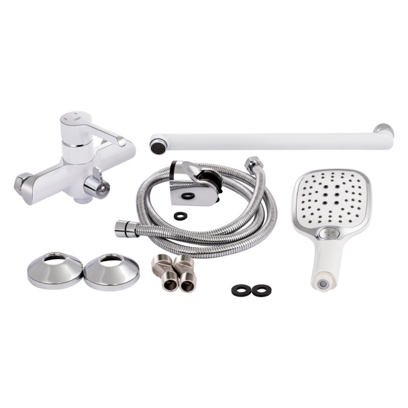 Qtap Змішувач для ванни Grand з поворотним виливом (з душовим гарнітуром) QTGRAWCR005 Chrome/White