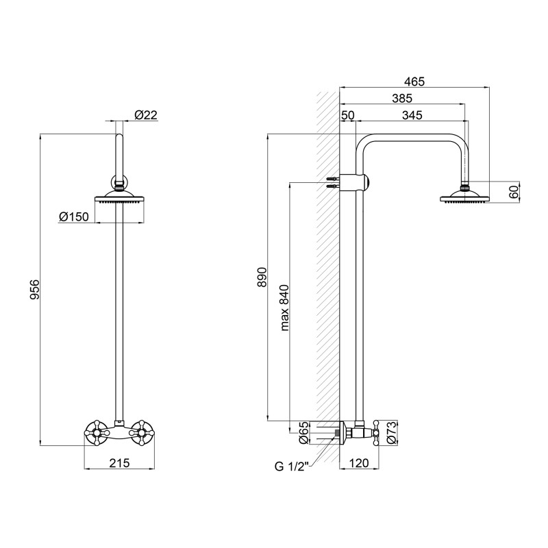 Lidz Душова система для кабіни Lamb 1361 двохвентильний на одного споживача LDLAM1361CRM35072 Chrome