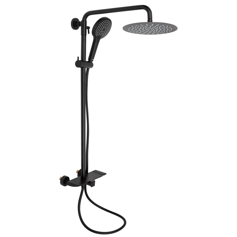 Qtap Душова система універсальна Sloup на три споживача (з виливом) з полицею QTSL51105OGB Black Matt