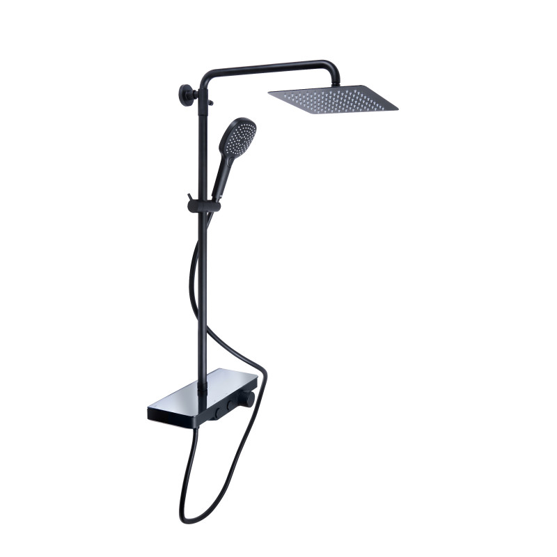 Qtap Душова система універсальна Sloup термостатична на два споживача з полицею QTSL57T105VNKBB Black Matt