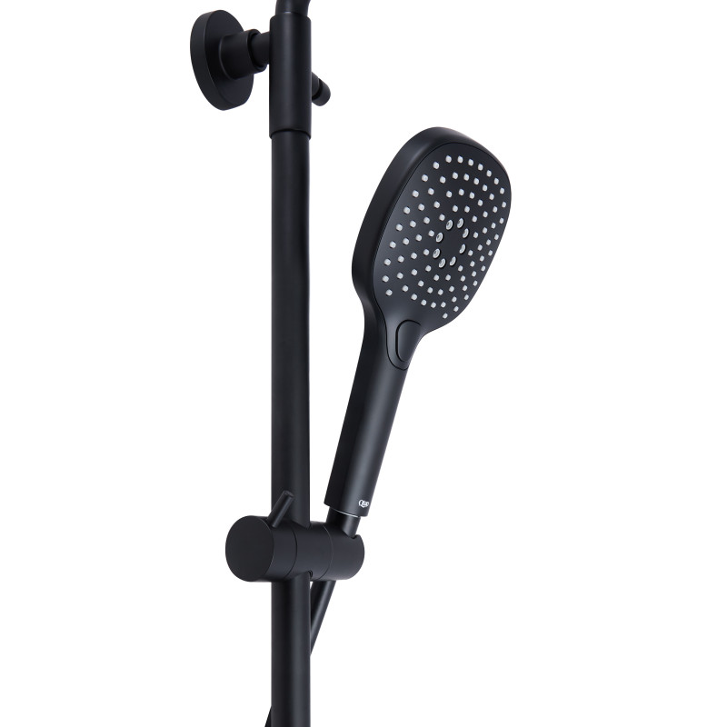 Qtap Душова система універсальна Sloup термостатична на два споживача з полицею QTSL57T105VNKBB Black Matt