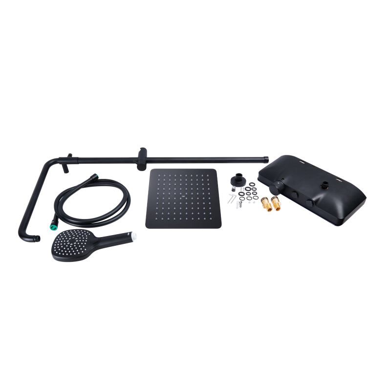 Qtap Душова система універсальна Sloup термостатична на два споживача з полицею QTSL57T105VNKBB Black Matt