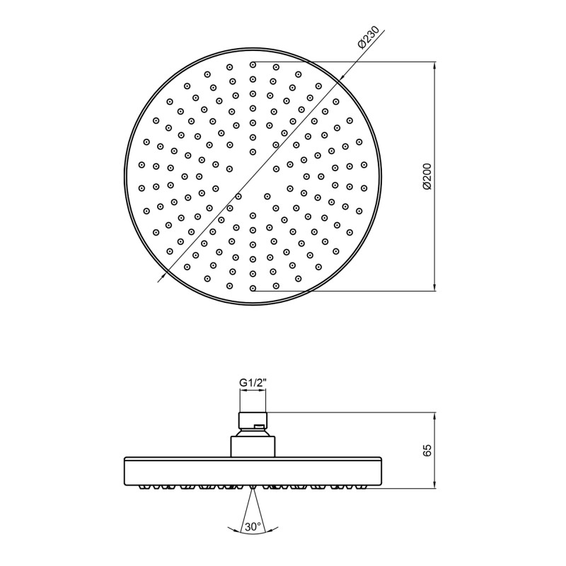 Qtap Лійка для верхнього душу Hlavova 230 мм округла QTHLAVA228O1ZBB Black Matt