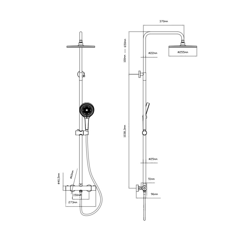 Qtap Душова система універсальна Sloup термостатична на два споживача QTSL57103ONC Chrome