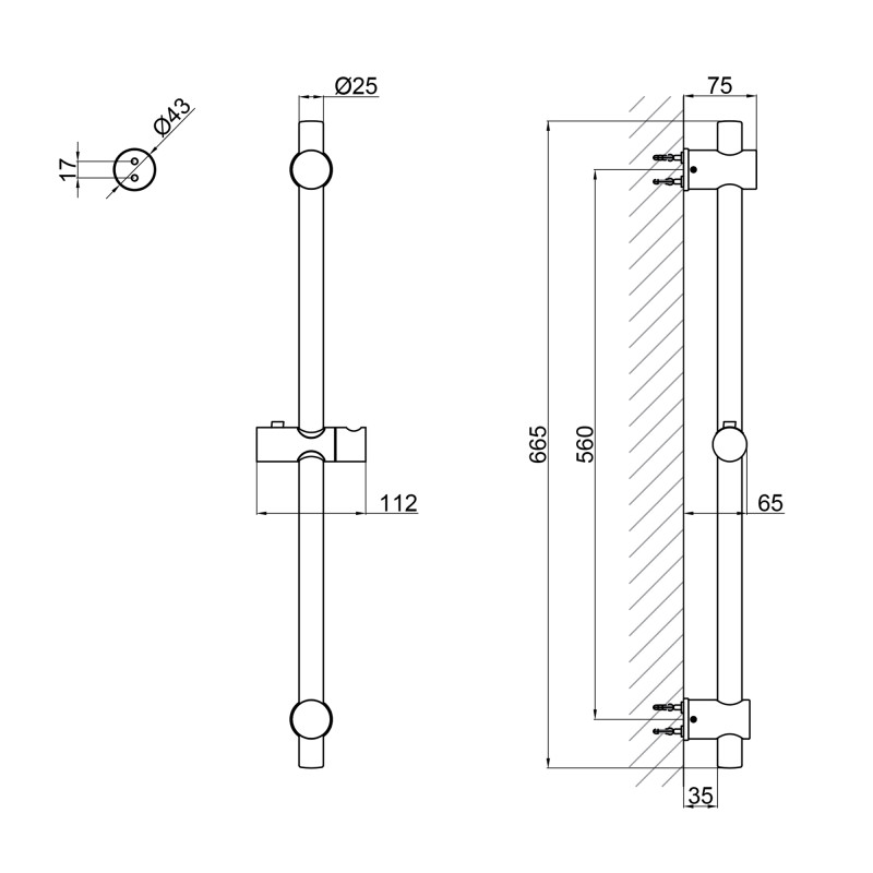 Qtap Душова стійка з тримачем універсальна Lepit 665 мм округла QTLEP82103OB Black Matt