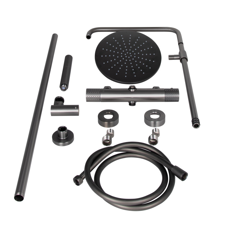 Qtap Душова система універсальна Brno термостатична на два споживача QTBRN5769103ONK Gunmetal Black PVD