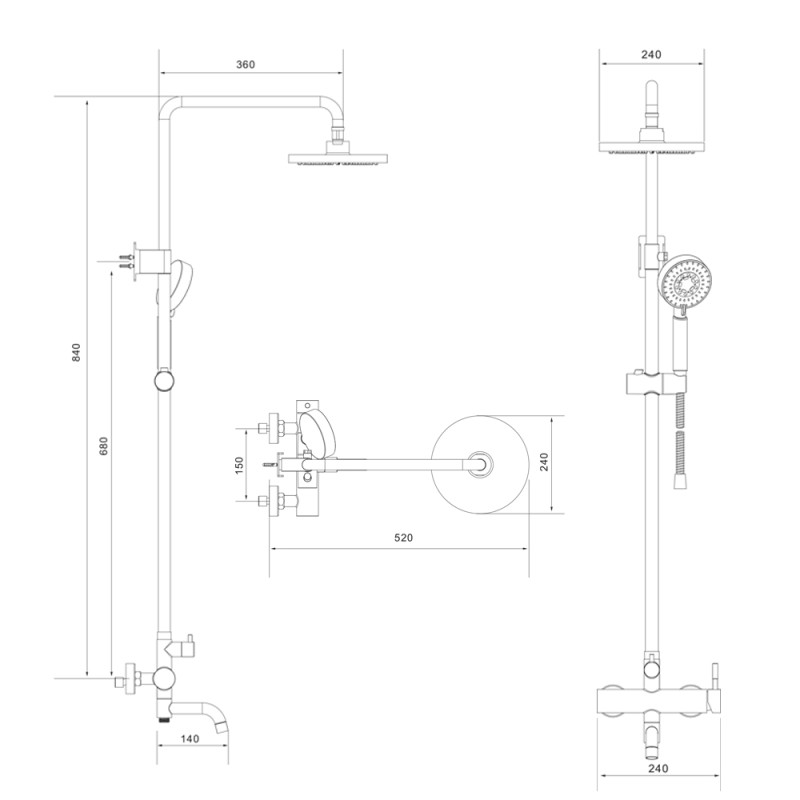 Lidz Душова система для кабіни Aria 1031 на три споживача (з виливом) (k35) LDARI1031BLA43370 Black
