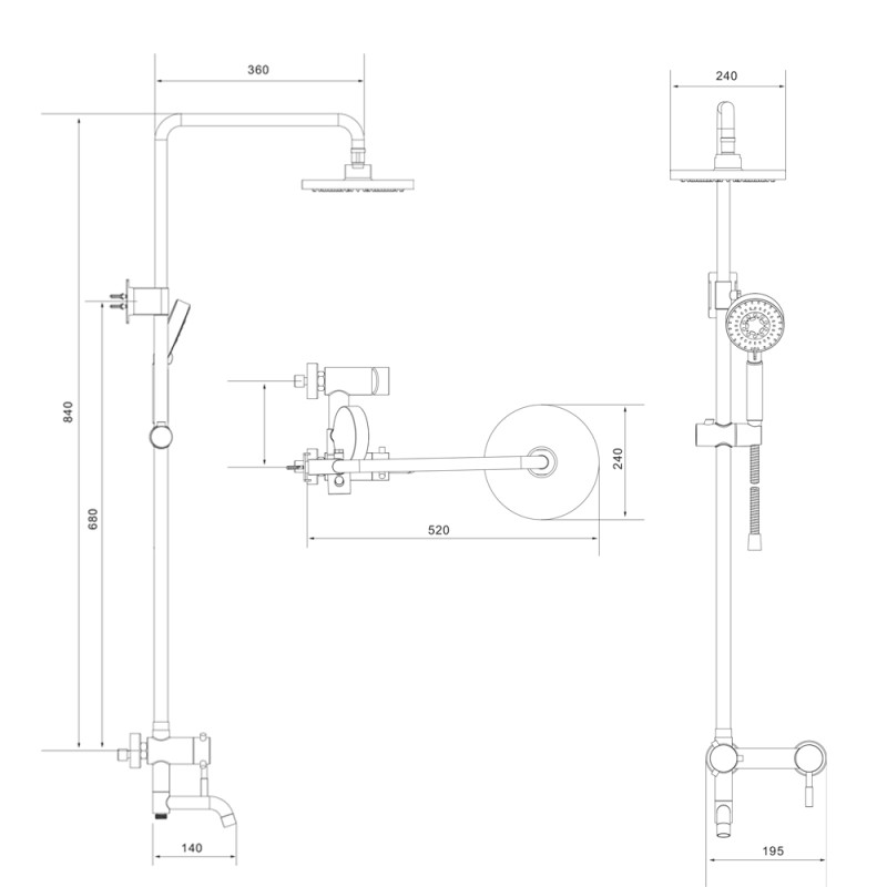 Lidz Душова система для кабіни Aria 1030 на три споживача (з виливом) (k35) LDARI1030BLA43373 Black