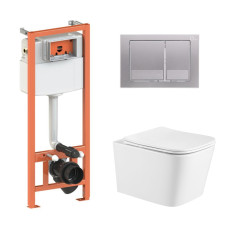 Qtap Комплект: Crow Ultra Quiet унітаз підвісний QT05335171W + Nest комплект інсталяції 4в1 (квадратна клавіша Satin) QT0133M425 + M06029SAT