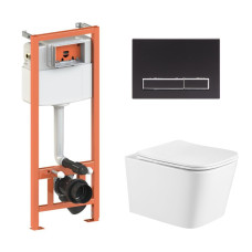 Qtap Комплект: Crow Ultra Quiet унітаз підвісний QT05335171W + Nest комплект інсталяції 4в1 (лінійна клавіша Black mat) QT0133M425 + M08V1091MB