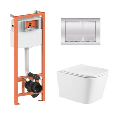Qtap Комплект: Crow Ultra Quiet унітаз підвісний QT05335171W + Nest комплект інсталяції 4в1 (квадратна клавіша Chrome) QT0133M425 + M06028CRM