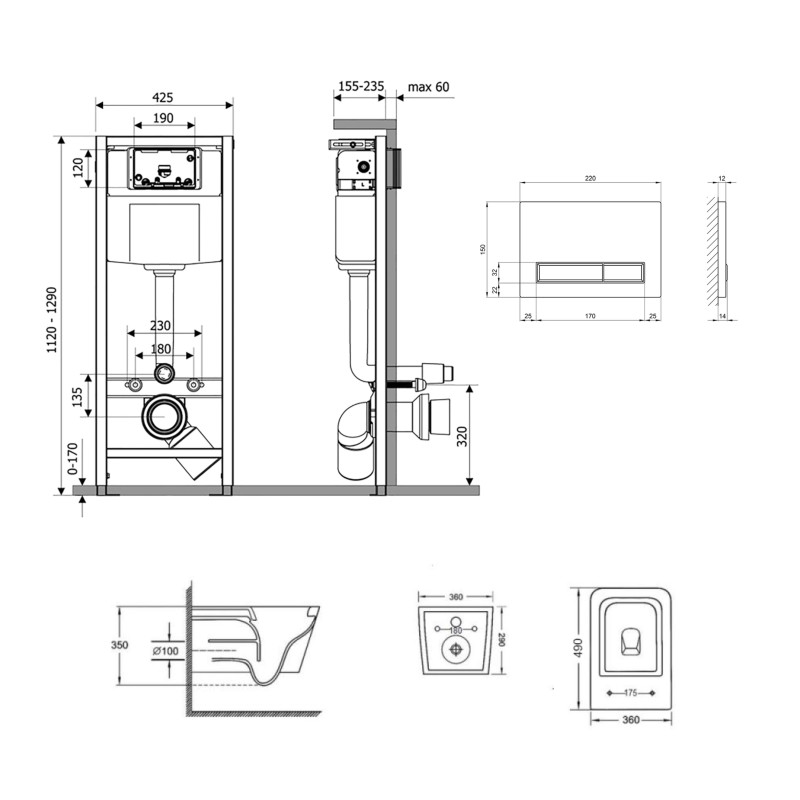 Qtap Комплект: Crow Ultra Quiet унітаз підвісний QT05335171W + Nest комплект інсталяції 4в1 (лінійна клавіша Chrome) QT0133M425 + M08381CRM
