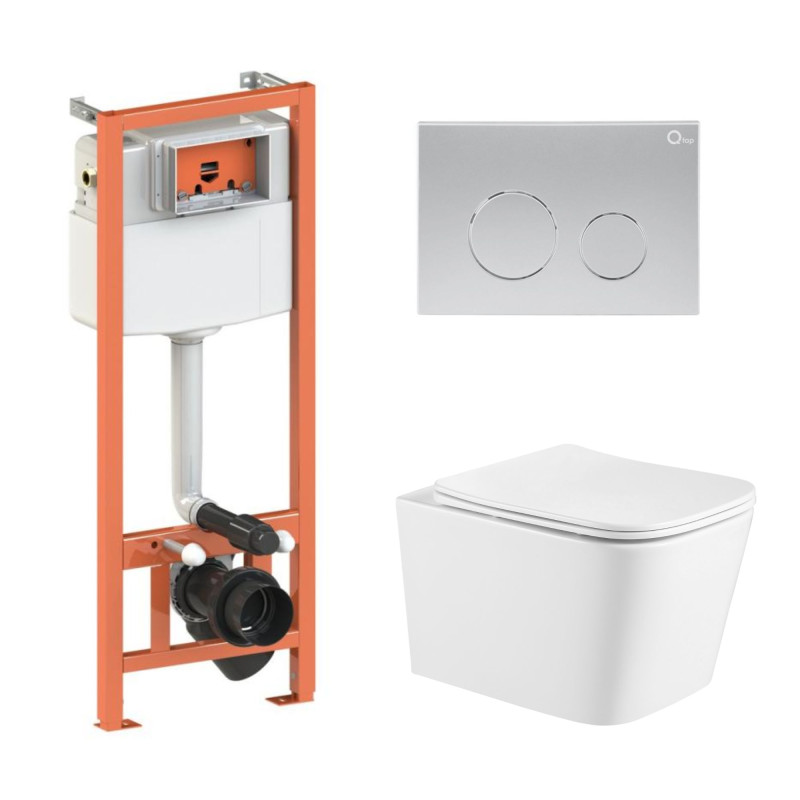 Qtap Комплект: Crow Ultra Quiet унітаз підвісний QT05335171W + Nest комплект інсталяції 4в1 (кругла клавіша Satin) QT0133M425 + M11111SAT