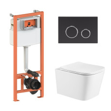 Qtap Комплект: Crow Ultra Quiet унітаз підвісний QT05335171W + Nest комплект інсталяції 4в1 (кругла клавіша Black mat) QT0133M425 + M11V1146MB