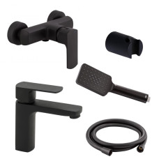 Qtap Набір змішувачів 5 в 1 Lipno для душу з душовим гарнітуром (QTLIPNO1023101CB + QTLIPNO4023101CB) черный