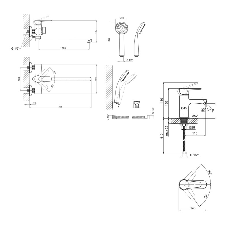 Lidz Набір змішувачів для ванни Nicole (005+001F)