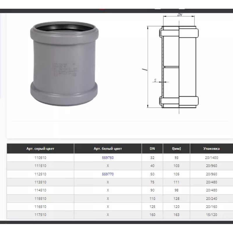 Ostendorf Муфта d=32 мм Серый (17005)