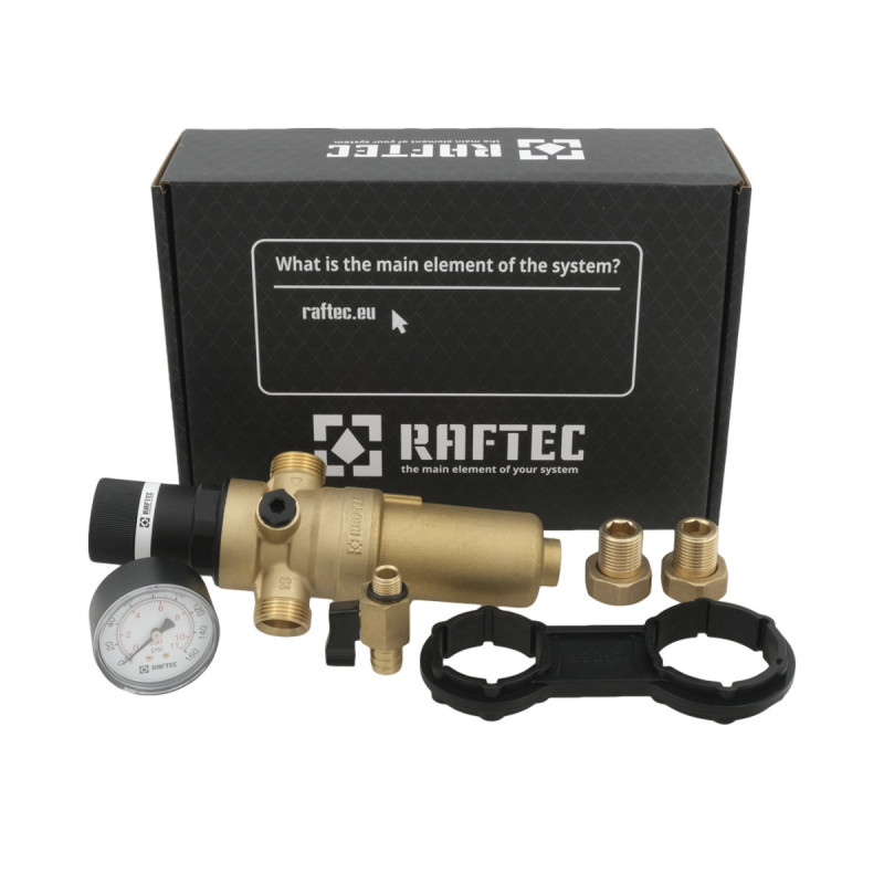 Raftec Самопромывочный фильтр с редуктором для горячей воды 1/2" RCFR01-H