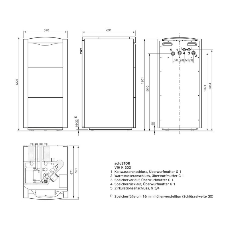 VAILLANT actoSTOR VIH K 300 Ємнісний водонагр. швидк. нагріву, 150 л (виключно з котлами ecoVIT exclusiv) (305945)