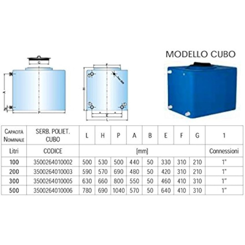 CORDIVARI Накопичувальний бак Куб 500 л. 780/690 (3500264010006)