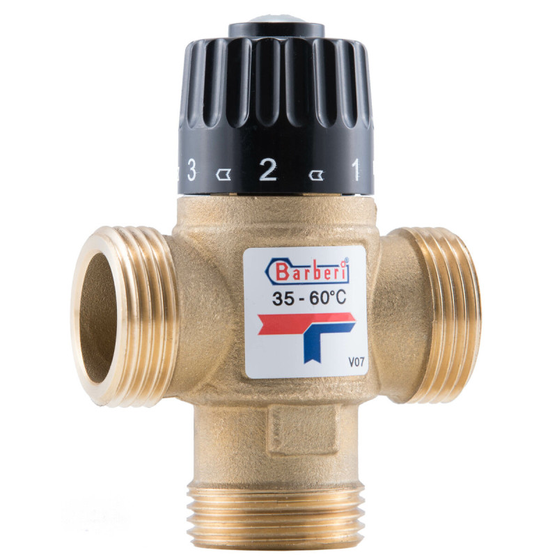 BARBERI Трехходовой термостатический смесительный клапан G 1"М, Kv 2,6, регулирование 35-60°С (V07M250BB)