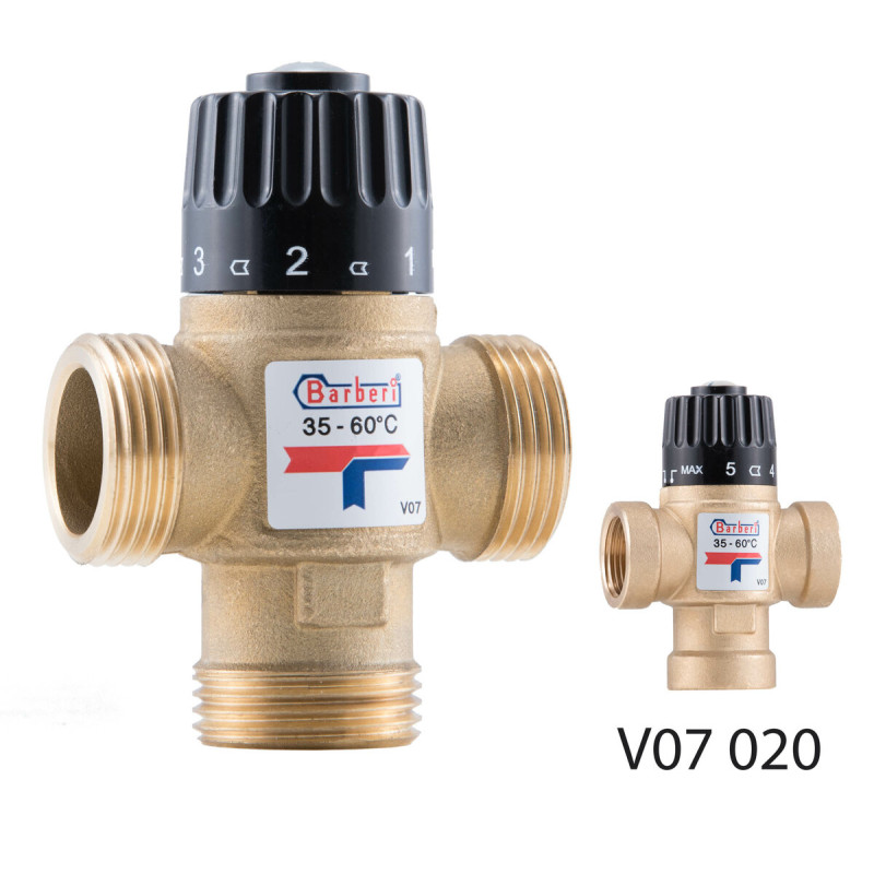 BARBERI Трехходовый термостатический смесительный клапан G 3/4"М Kv 1,6 регулирование 35-60°C (V07M200AB)