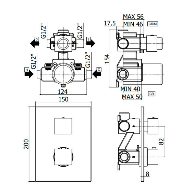 Paffoni LEQ518NO/MLIGHT Смеситель для душа термостатический скрытого монтажа, черный мат. (LEQ518NO/M)