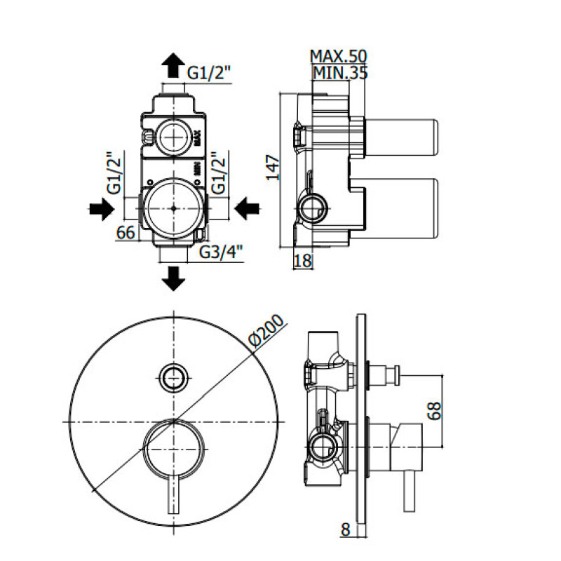 Paffoni LIG015NO LIGHT Смеситель д/ванны скрыт. монтажа, черн.мат GHT Смеситель д/ванны скрыт. монтажа, черн.мат (LIG015NO)