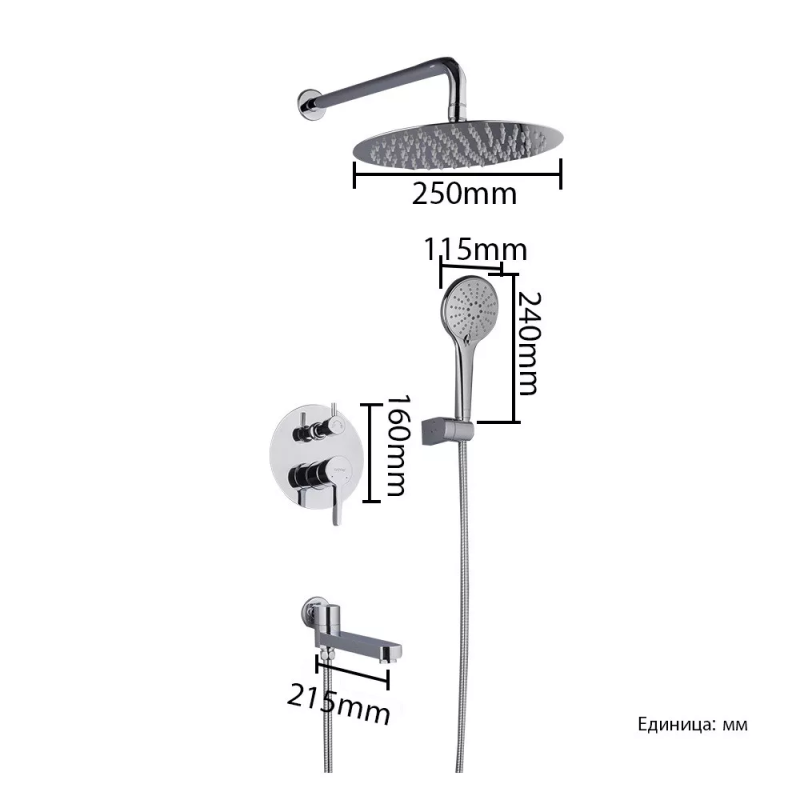 GAPPO Вбудована душова система G7104, вилив - перемикач на лійку, 3-функції, хром