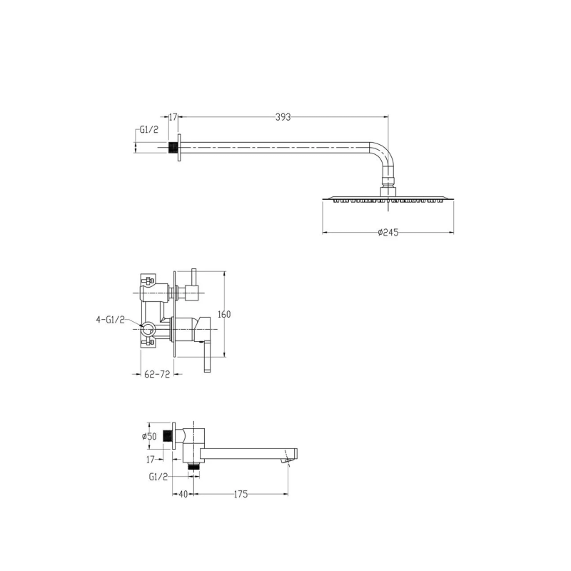 GAPPO Вбудована душова система G7104, вилив - перемикач на лійку, 3-функції, хром