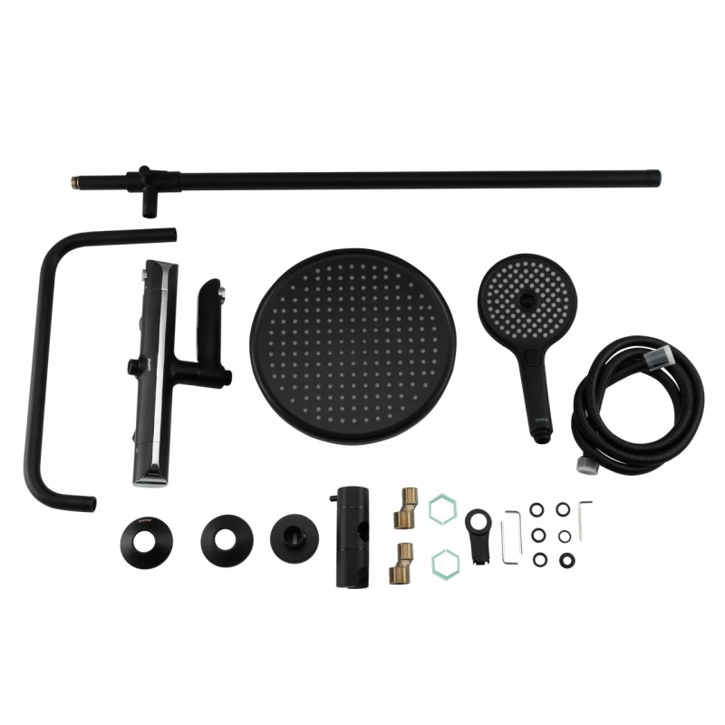 GAPPO Душова система з термостатом G2403-56, вилив - перемикач на лійку 3 режими, чорний/хром