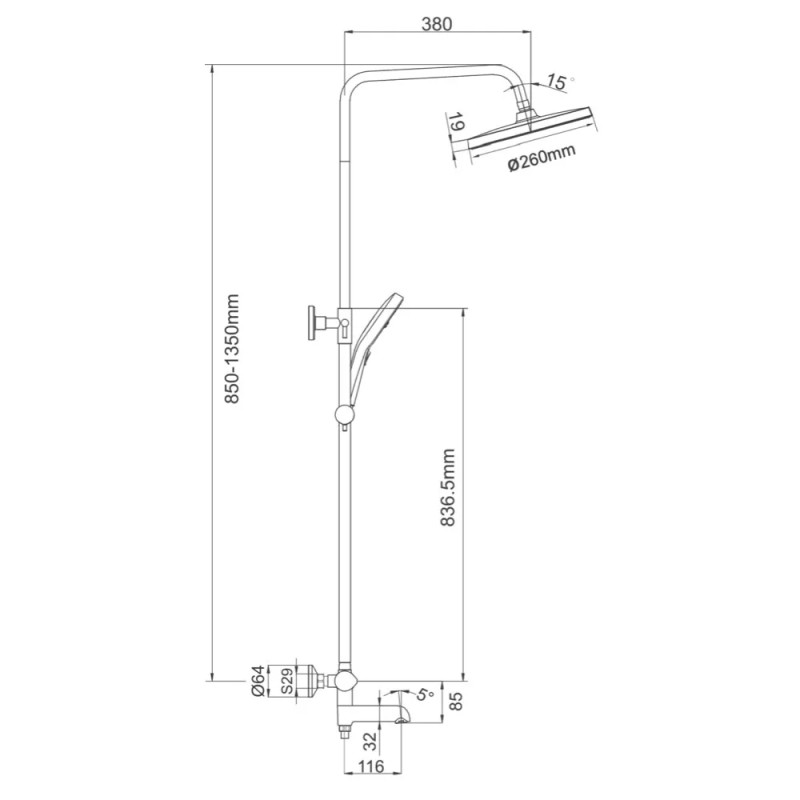 GAPPO Душова система з термостатом G2403-58, вилив - перемикач на лійку 3 режими, білий/хром