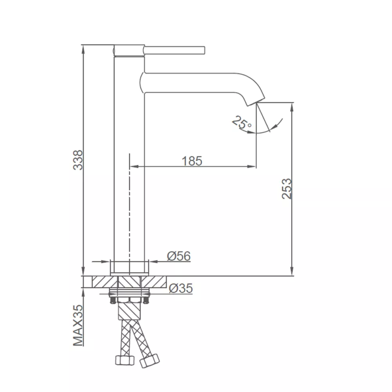 GAPPO Високий змішувач для умивальника G1006-29, збройова сталь