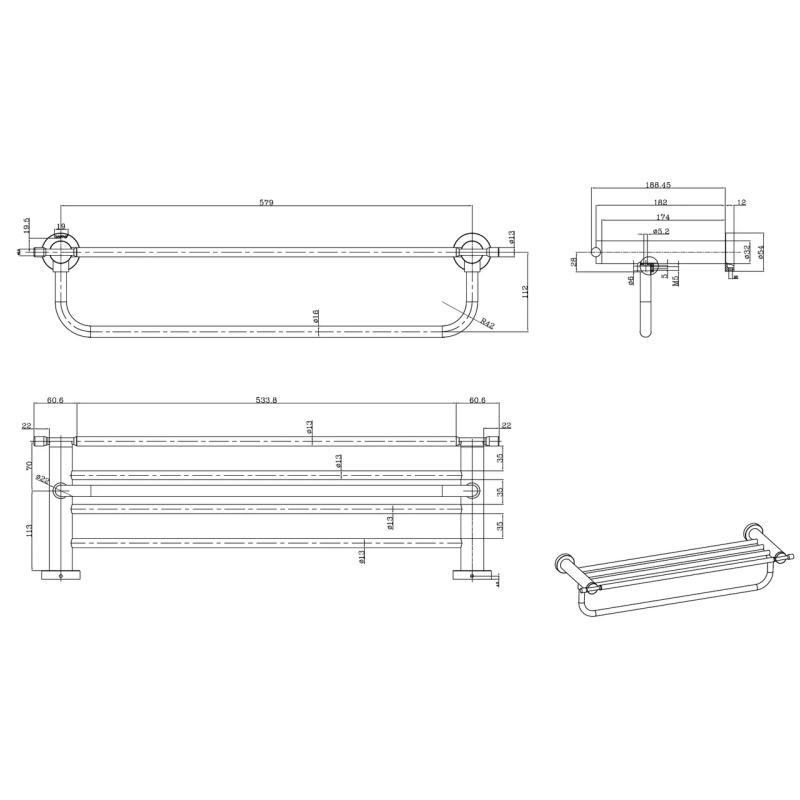 GAPPO Полиця з тримачем для рушників G1824, хром, 580 мм