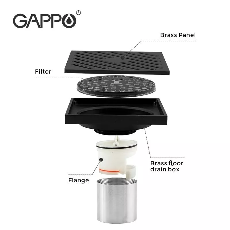 GAPPO Трап вертикальний G81050-6, латунь, 100х100 мм, чорний