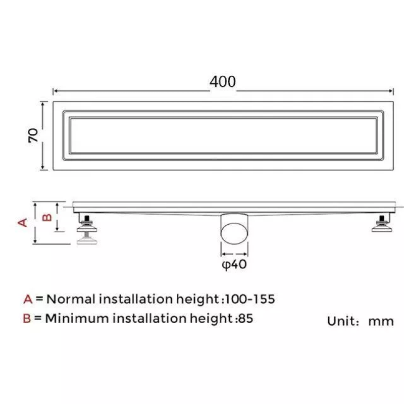 GAPPO Душовий канал під плитку G84007-4, 70х400 мм, нержавіюча сталь