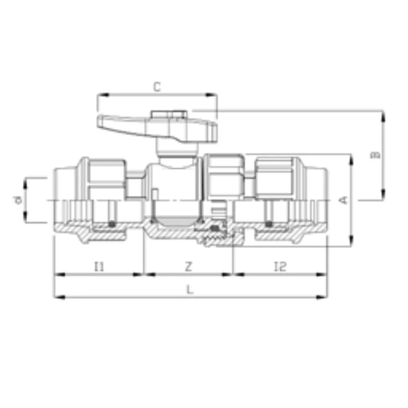 ITAL Компресійний ПЕ кульовий кран 20 мм