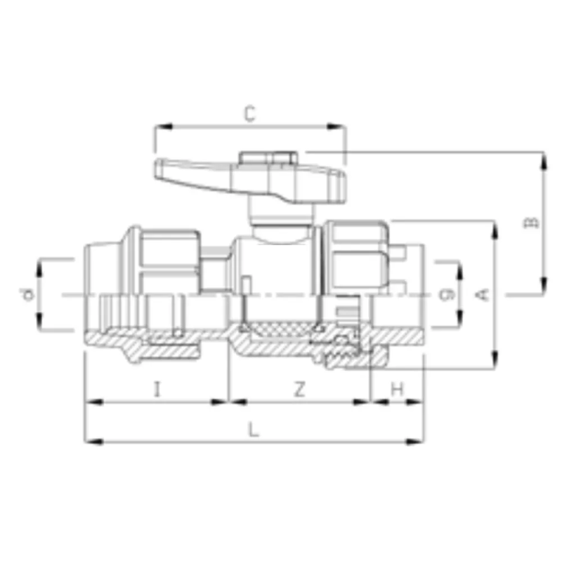 ITAL Kомпресійний ПЕ кульовий кран 32 мм х 1" з внутрішньою різьбою