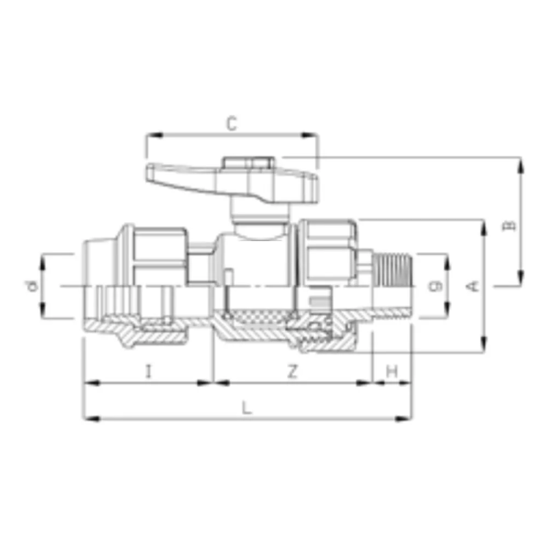 ITAL Компресійний ПЕ кульовий кран 40 мм х 1 1/4" із зовнішньою різьбою