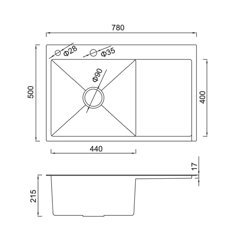 GAPPO Кухонна мийка GS7850-6R накладна 780x500 мм, поверхня PVD