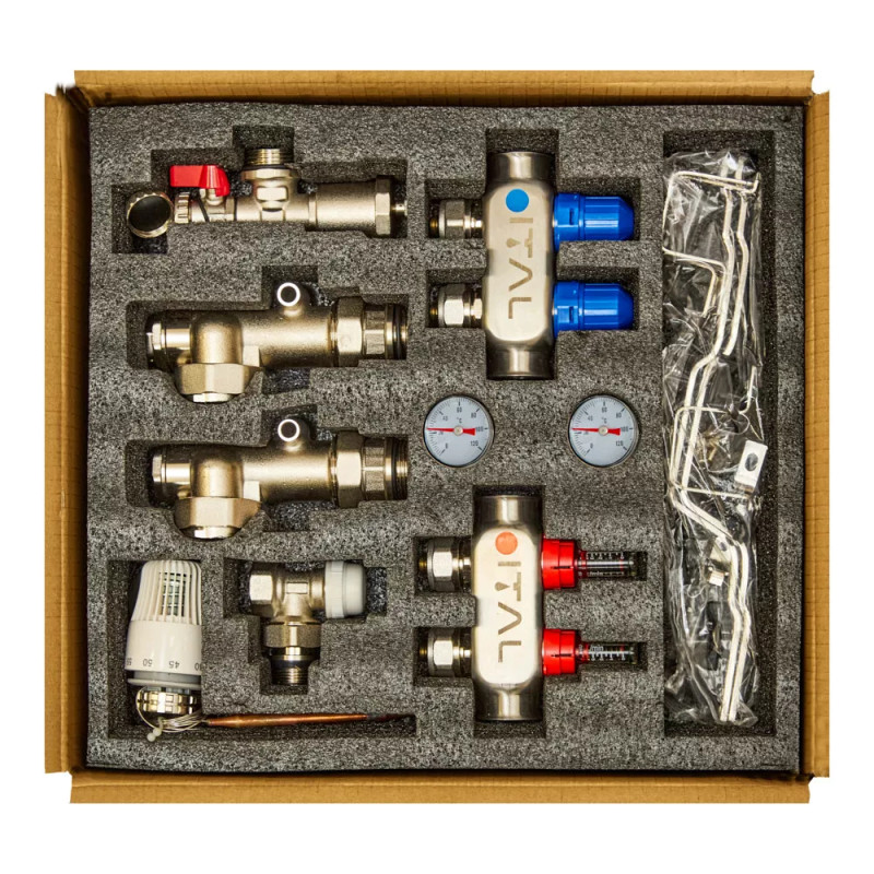 Комплект колектора з витратомірами ITAL UHW-B02, нержавіюча сталь, підкл. кутове
