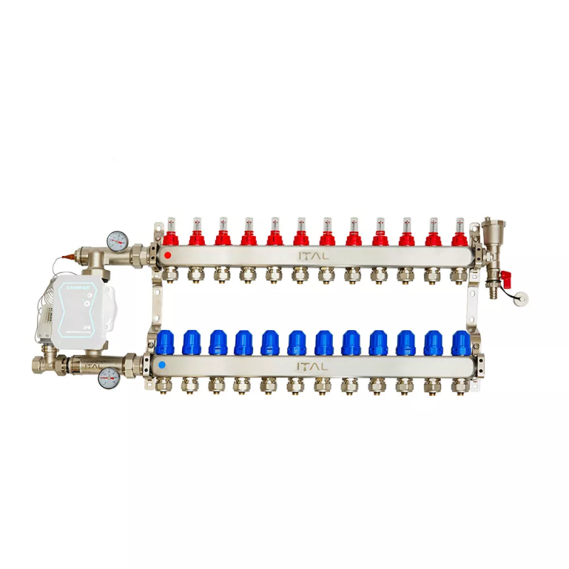 Комплект колектора з витратомірами ITAL UHW-B012, нержавіюча сталь, підкл. кутове