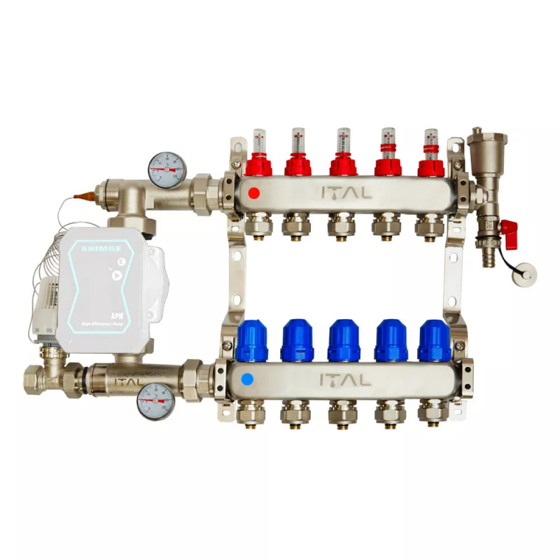 Комплект колектора з витратомірами ITAL UHW-A05, нержавіюча сталь, підкл. пряме