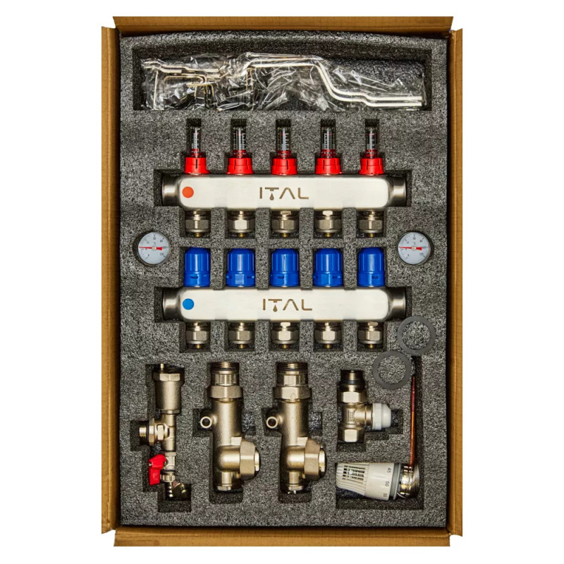 Комплект колектора з витратомірами ITAL UHW-A05, нержавіюча сталь, підкл. пряме