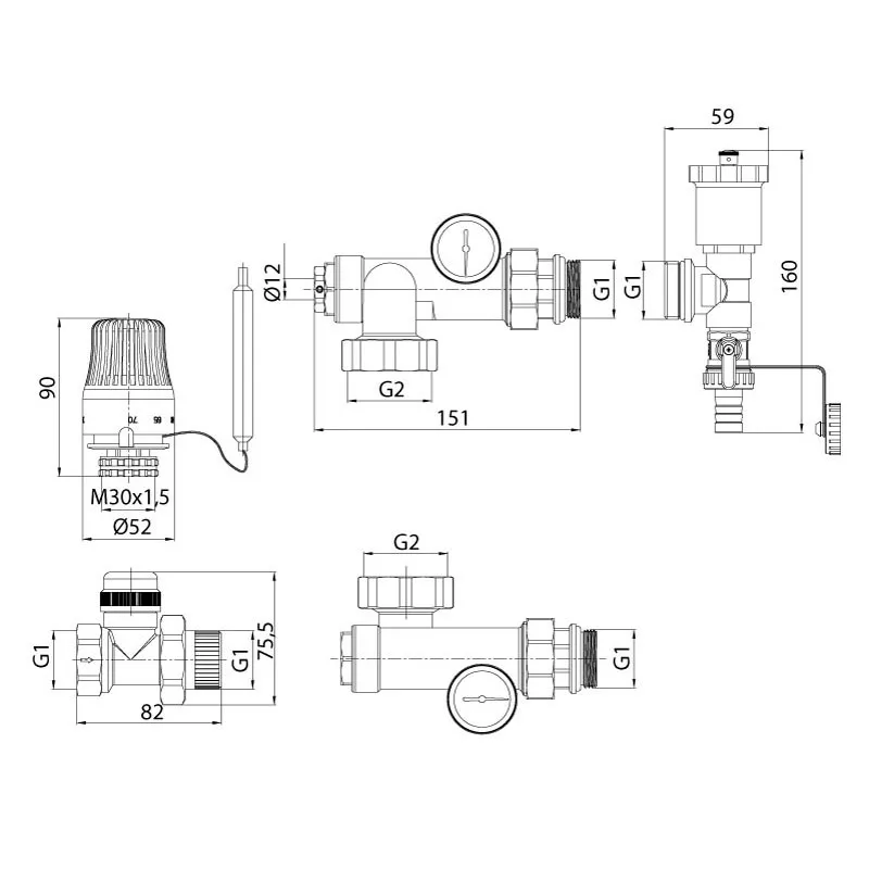 Насосно-змішувальний вузол для теплої підлоги ITAL MG1-A 1"x3/4" терм. клапан прямий, без насосу