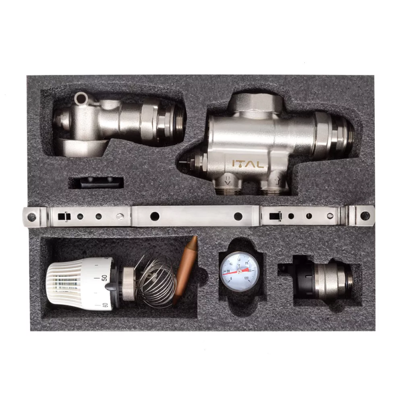 Насосно-змішувальний вузол для теплої підлоги ITAL MS1-C 1" x 1", нижне підключення