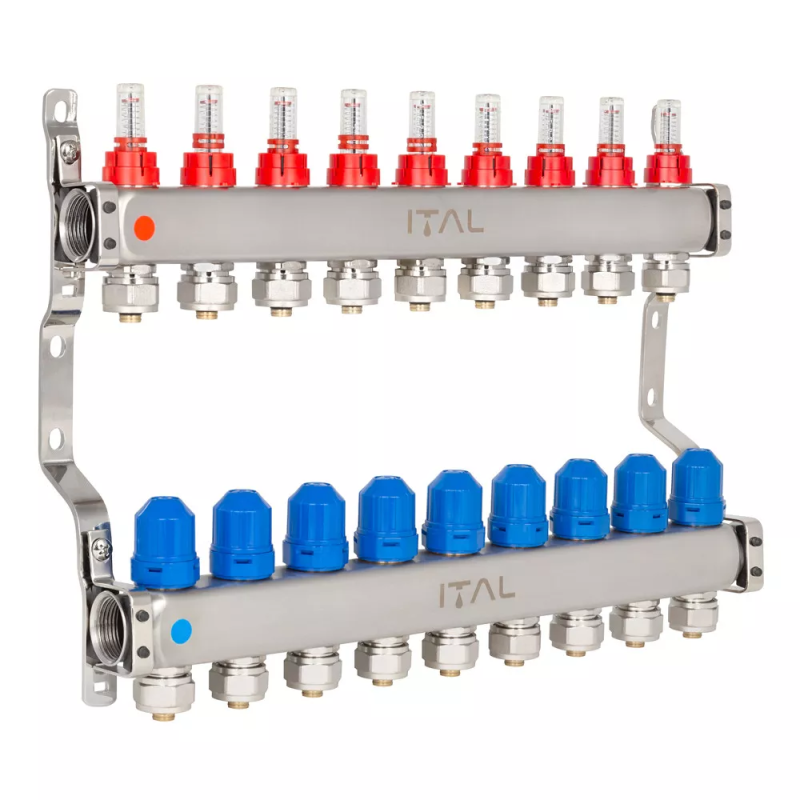 Колекторний блок із витратомірами ITAL HC1-09 x 3/4"Ek, нержавіюча сталь