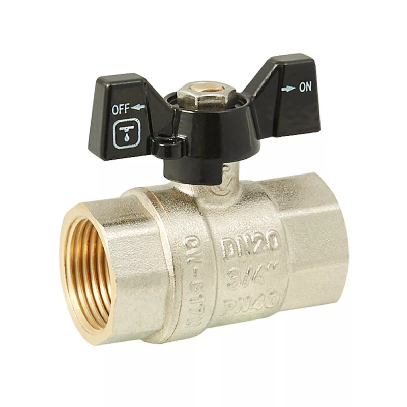 ITAL Кран кульовий PN40 3/4" вн.-вн., метелик, нікель