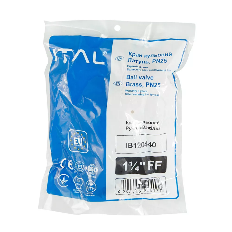 ITAL Кран кульовий PN25 1 1/4" вн.-вн., ручка, нікель
